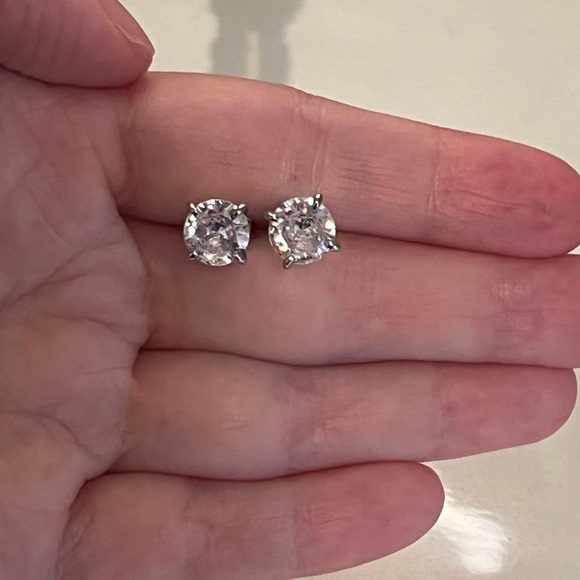 Silver Diamond Stud Earrings - Picture 4 of 5